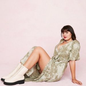 Nasty Gal Maxi Green Tie Dye Wrap Dress Plus Size